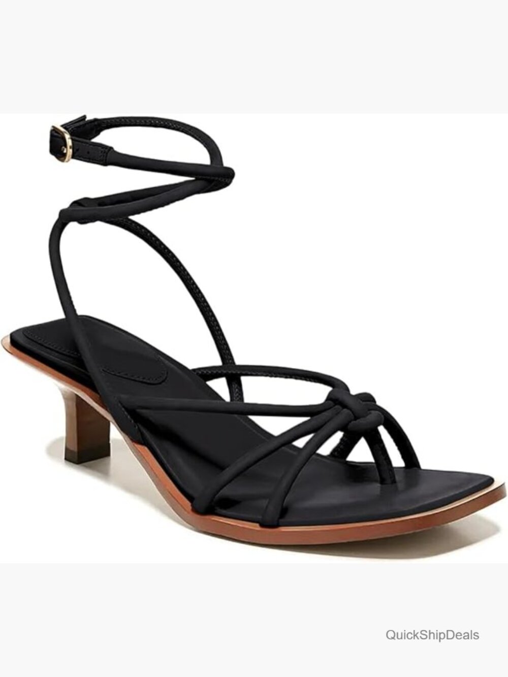 Faux Leather Square Toe Kitten Heel Strappy Gladiator Sandals with Buckle Ankle